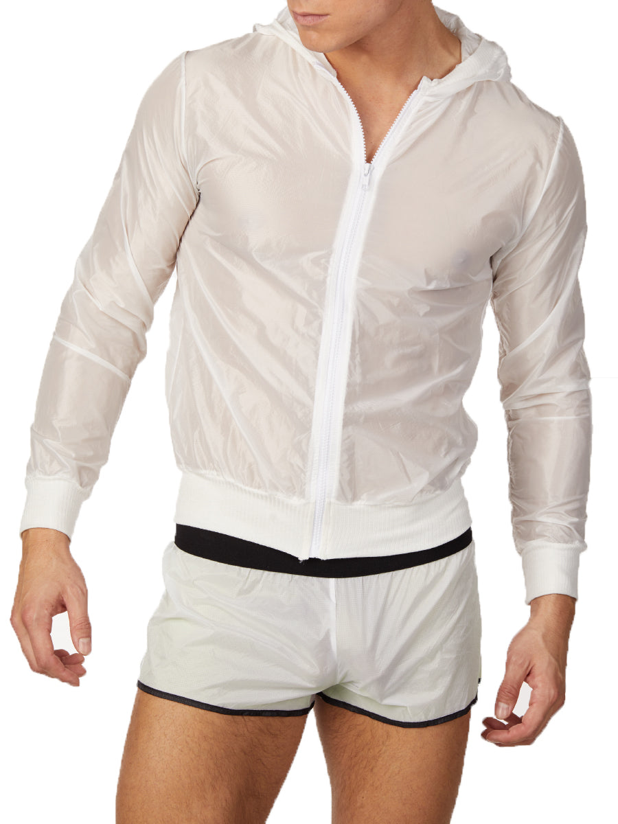 Men's white see through nylon hooded sports jacket