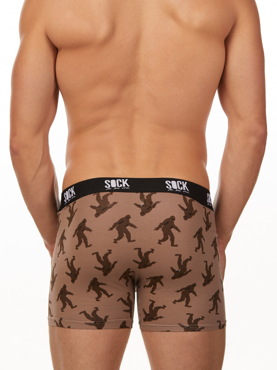 Men's brown sasquatch patterned boxer brief underwear