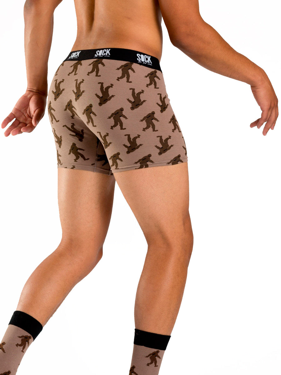 Men's brown sasquatch patterned boxer brief underwear