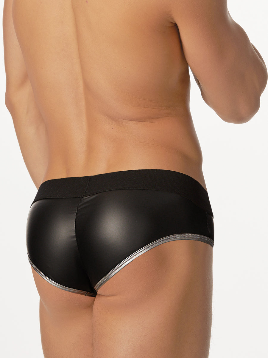 men's pleather snap pouch briefs