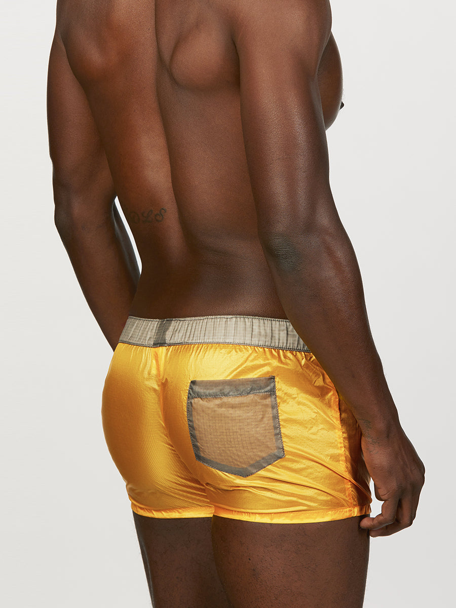 men's yellow nylon shorts