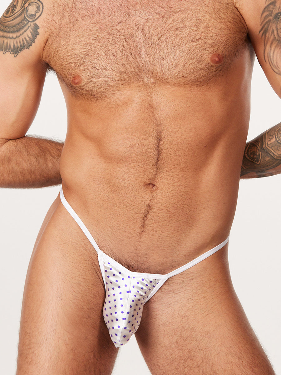 men's purple polka dot print g-string thong