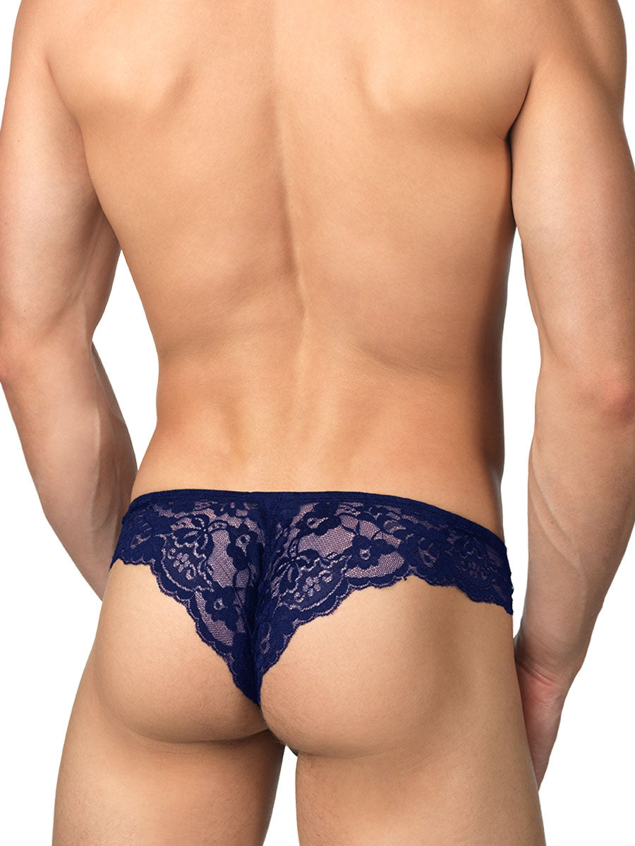 Men's navy lace brazil brief