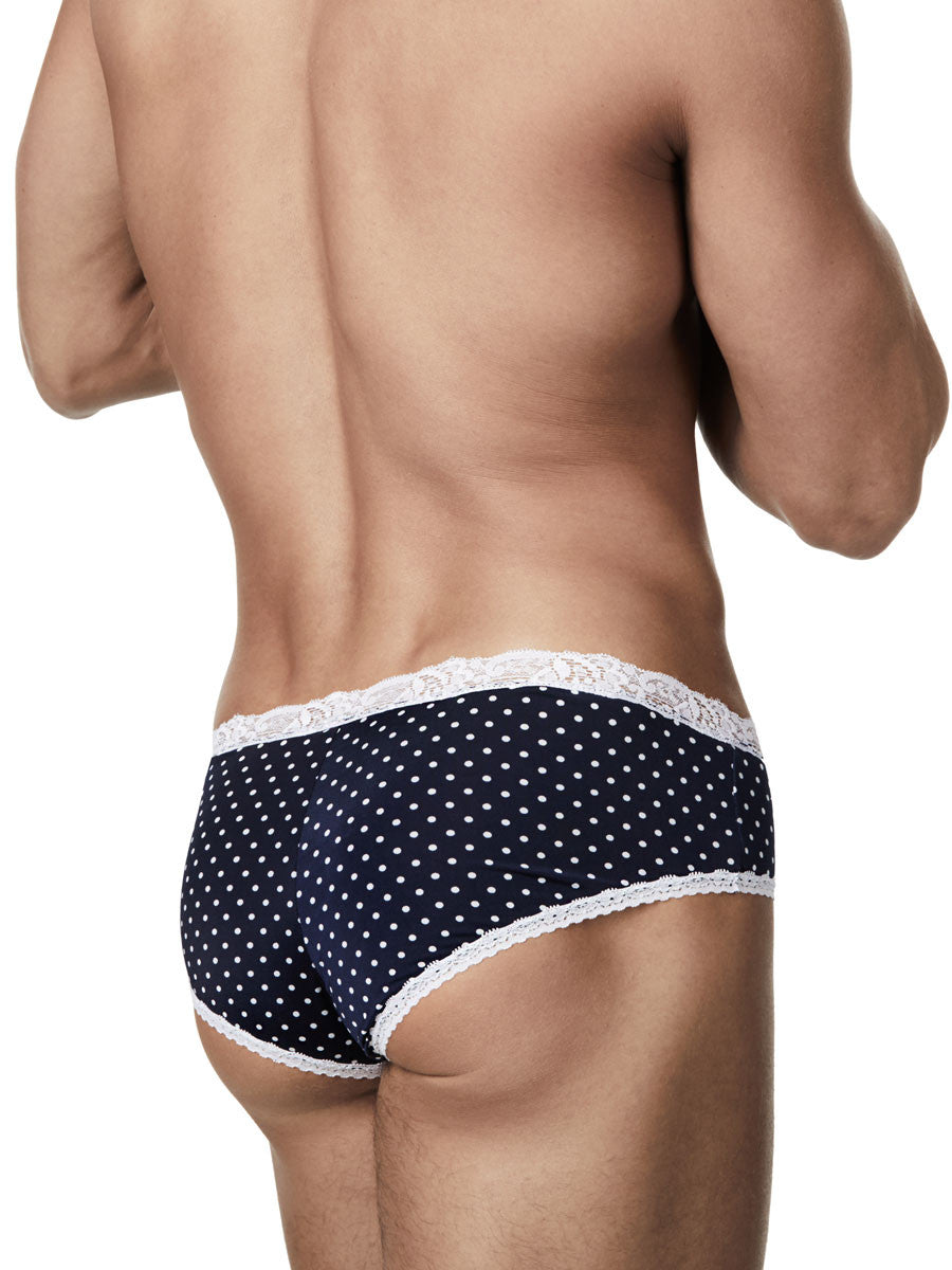 Men's navy blue polka dot white lace brief panties