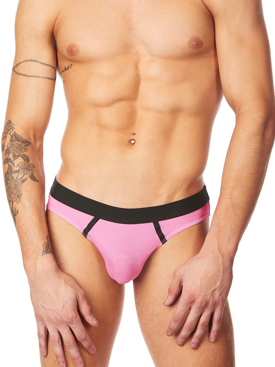 Men's pink satin bikini briefs